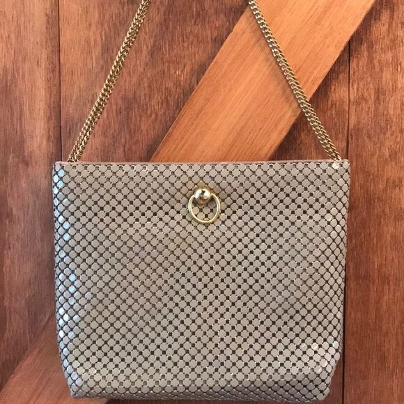 None Handbags - VINTAGE METAL MESH TAN HANDBAG CLUB EVENING BAG 10x8
